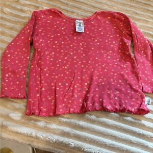 Vintage Sprockets Red Floral Kids Scalloped Hem Long Sleeve Top
